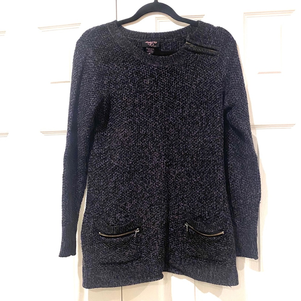 Hooked Up Womens Purple Black Sweater Top M